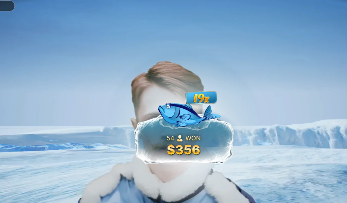 Ice Fishing Live wheel pointer resting on the Huge Reds segment with live host inset