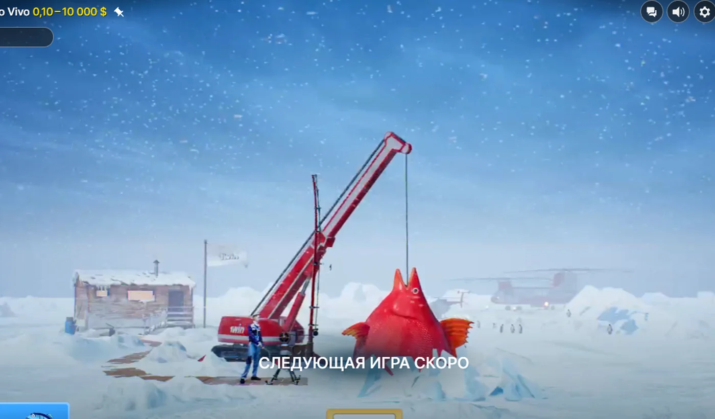 Ice Fishing Live Huge Reds bonus catch with a crane lifting a large red fish