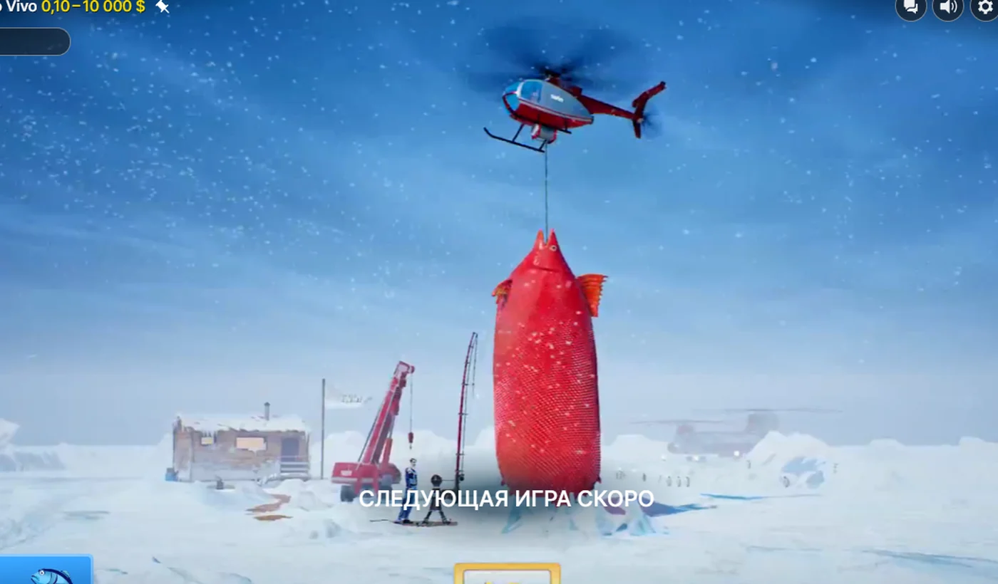 Ice Fishing Live Huge Reds bonus catch with a helicopter lifting a large red fish
